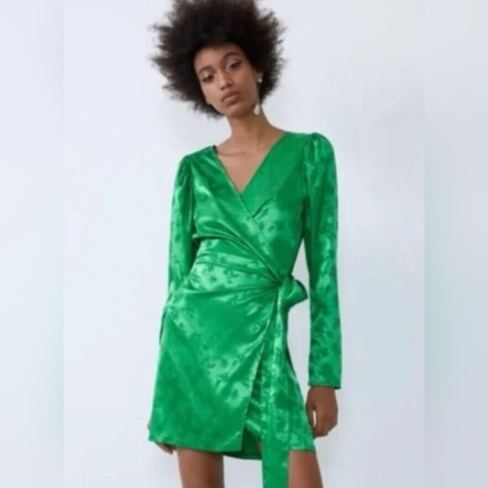 Zara Green Wrap Tie Dress